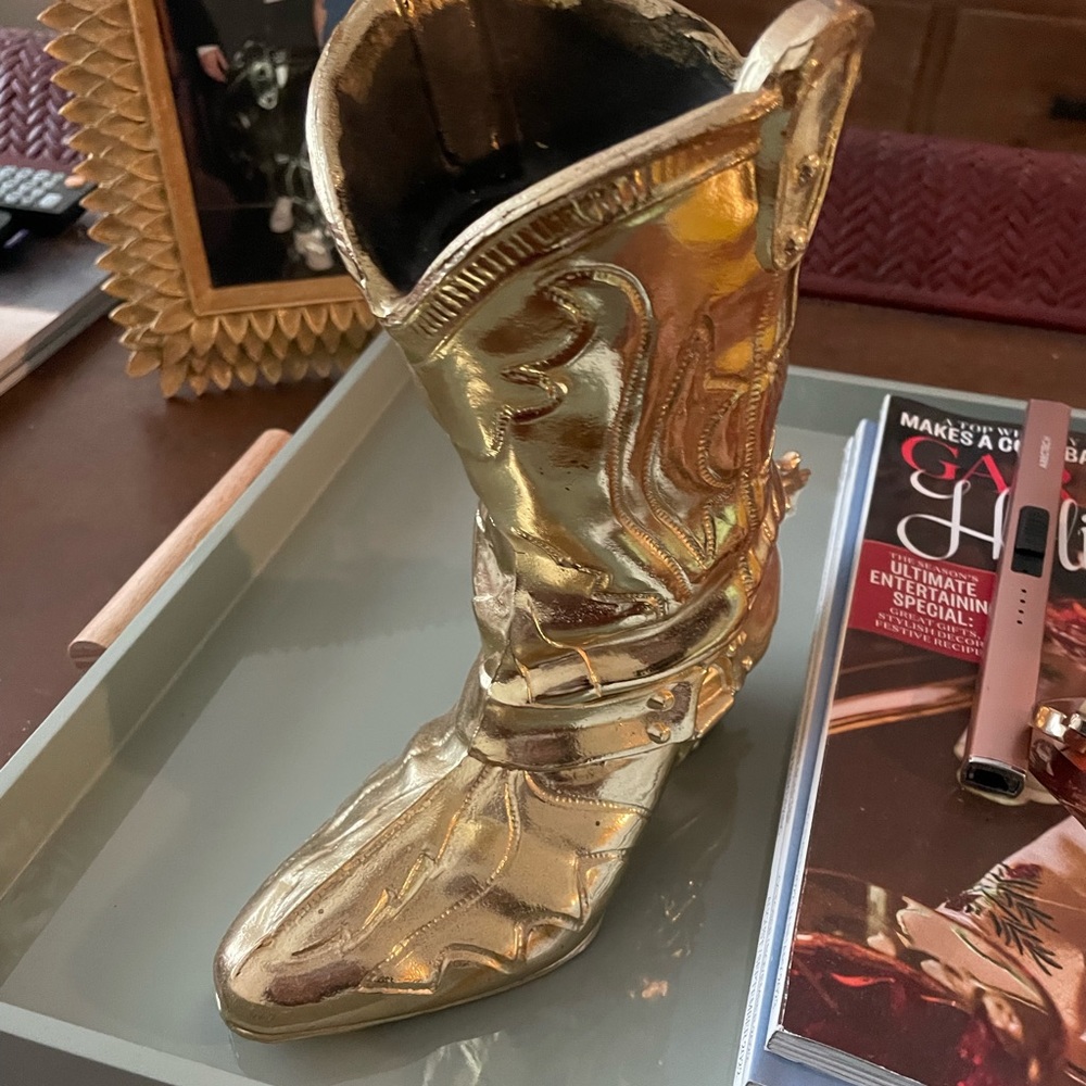 Gold Cowboy Boot Decorative Vase